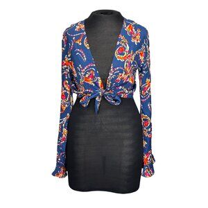 Nasty Gal Multicolor Paisley Print Tie-Front Long Sleeve Blouse Size M